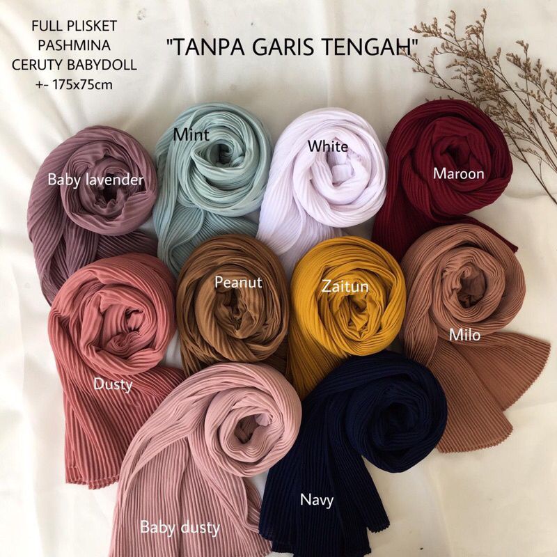 Pashmina Plisket Full Premium Ceruty Babydoll Pleats Plisir