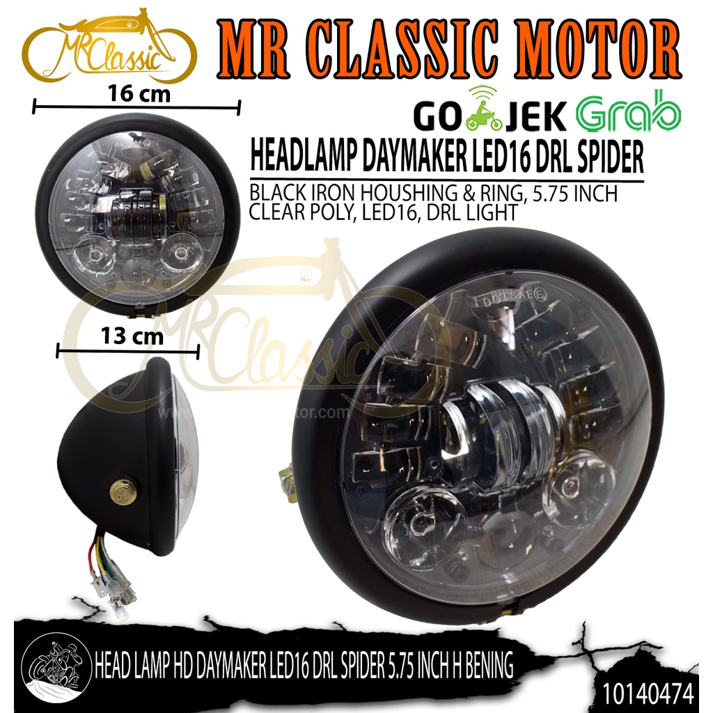 Head Lamp/Lampu Depan HD Daymaker LED16 DRL Spider 5.75 Inch Hitam Bening Kakra