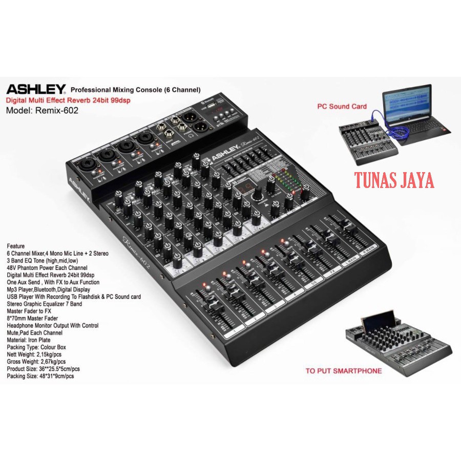Mixer Ashley Remix 602 - 6 Channel Bluetooth - Soundcard Original
