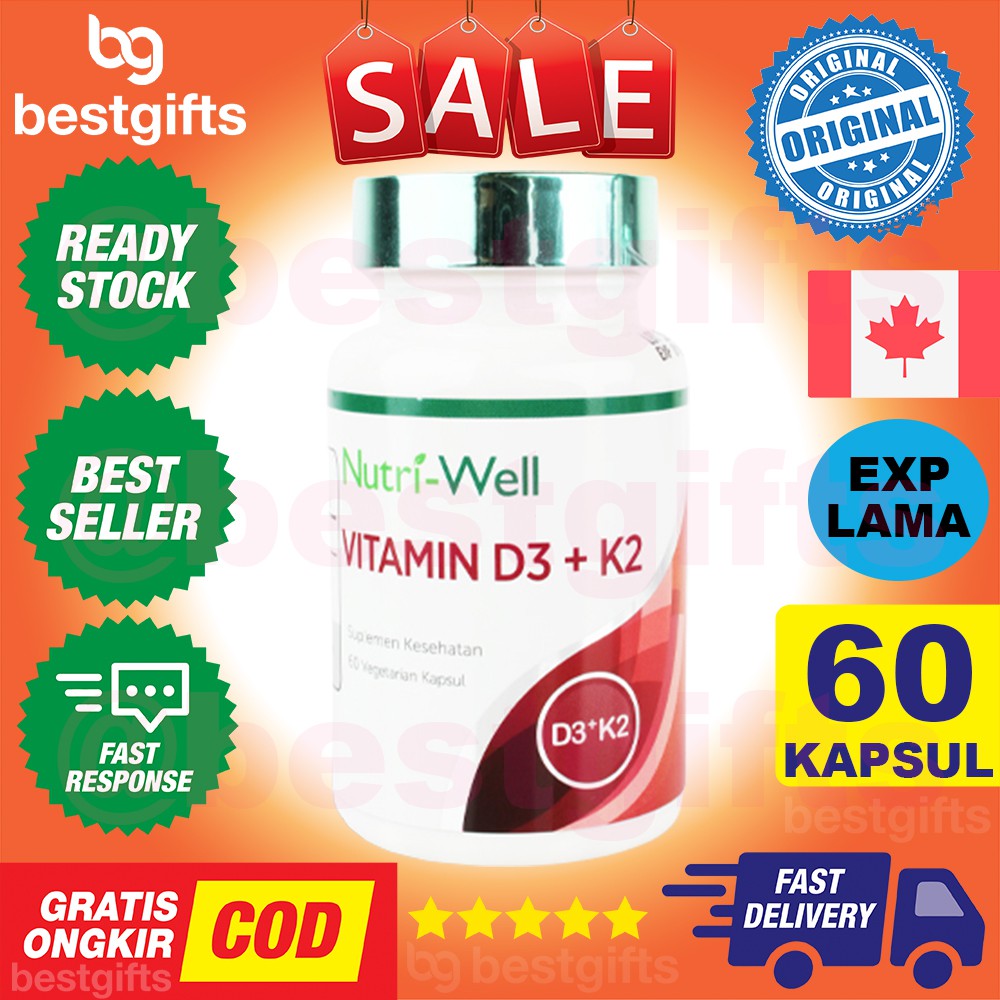 NUTRIWELL NUTRI WELL VITAMIN D3 + K2 VIT D 400 IU K2 30 MCG TULANG GIGI IMUNITAS TUBUH 60 KAPSUL