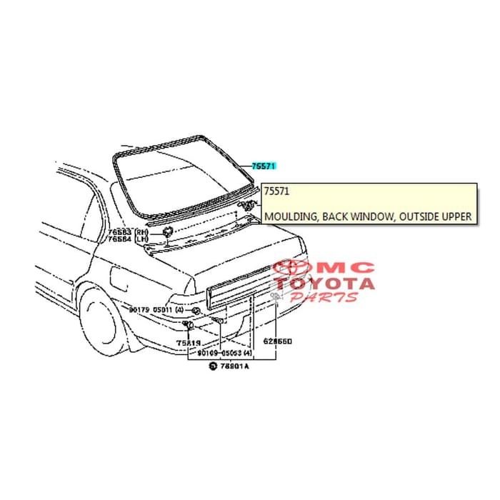 List Moulding Kaca Belakang Corolla Great 101 75571-12580