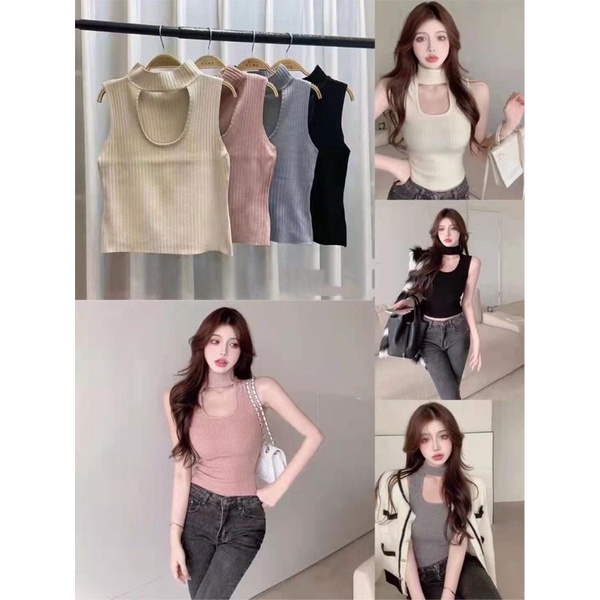 Croptop knit wanita import | croptop knit coker  wanita buntung | atasan crop rajut wanita buntung | atasan crop korean fashion wanita | aquarius boutique89 grosir