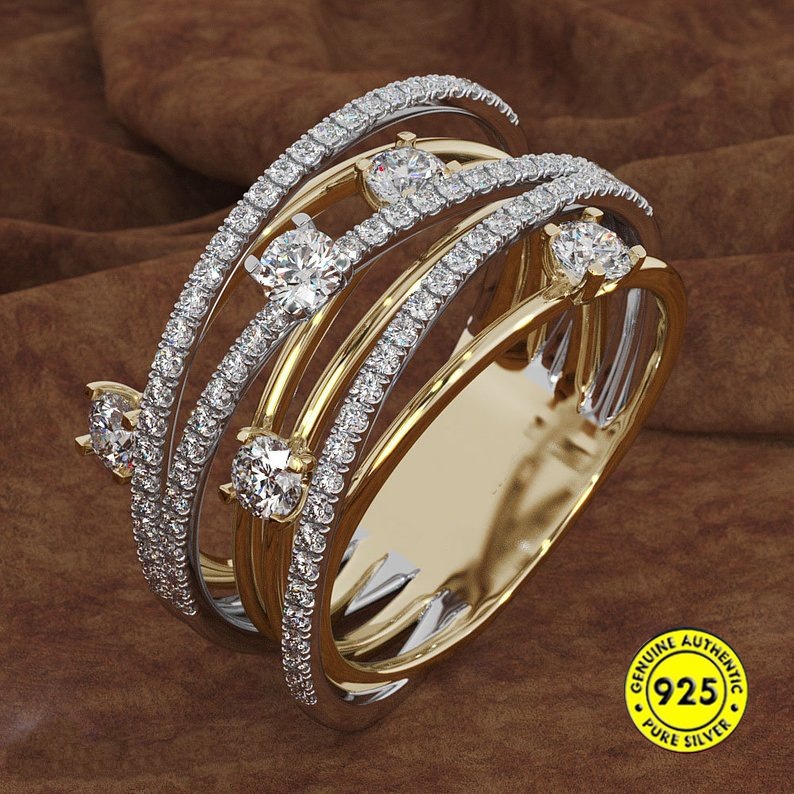 Cincin S925 Silver Moissanite 18k Gold Untuk Wanita