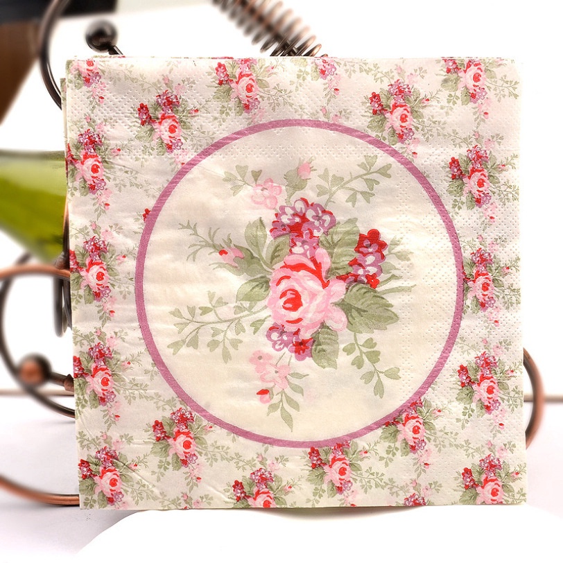 20pcs/pack Rose Flower Paper Napkins Print Tissue Napkins Decoration Serviettes