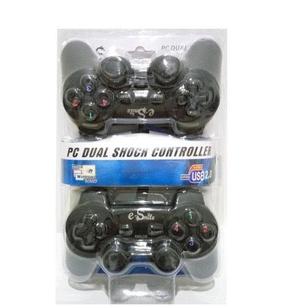 Gamepad Double Hitam E-Smile PC Dual Shock Controller USB