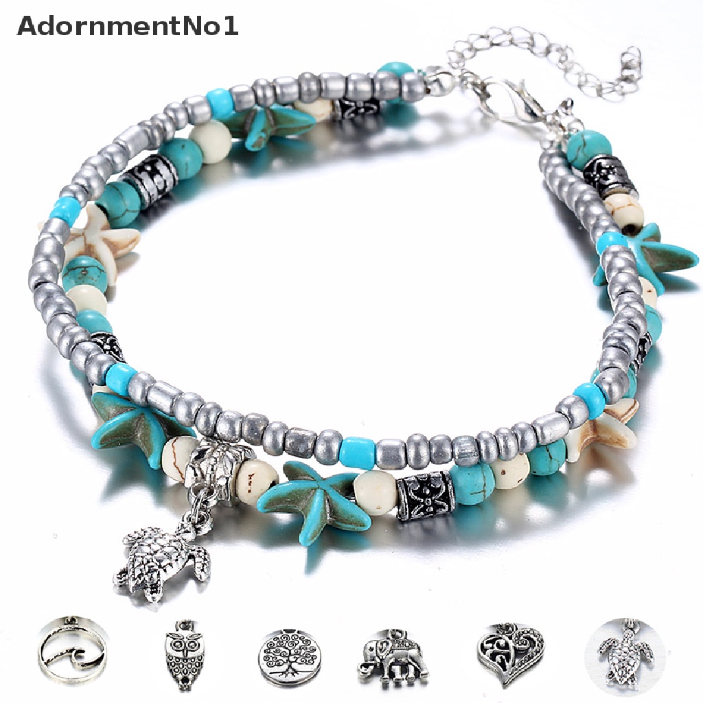 (AdornmentNo1) Gelang Kaki Wanita Bandul Desain Bintang Laut + Kerang Handmade Untuk Pantai