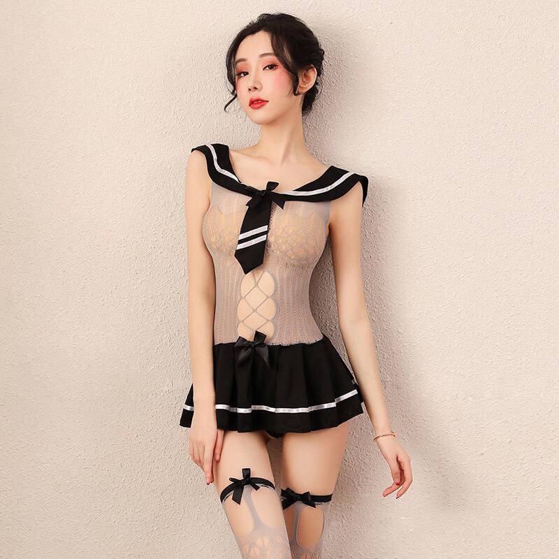 TELLY ➡️ 290 Lingerie Seksi Set Stocking + G-String Cosplay Babydoll Seragam Pelajar