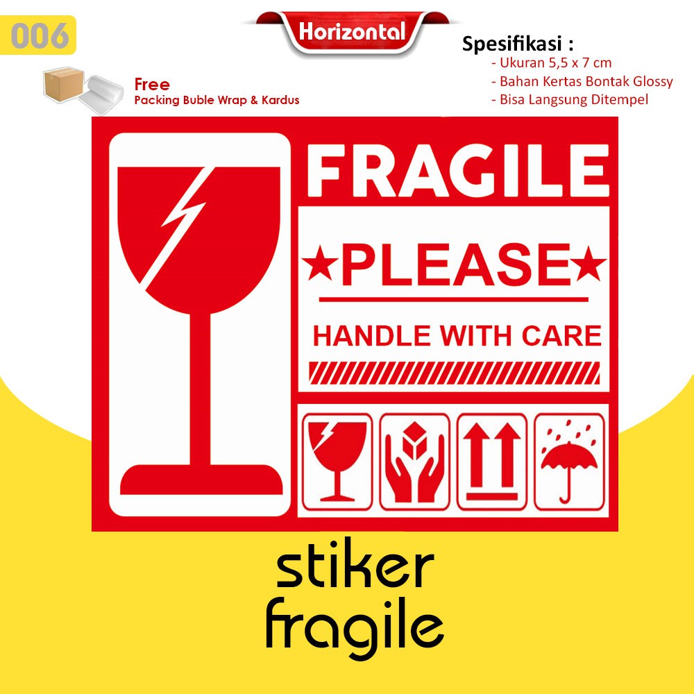 Stiker Fragile / Stiker Pecah Belah / Stiker Pengiriman Olshop / Stiker Unboxing Horizontal-006