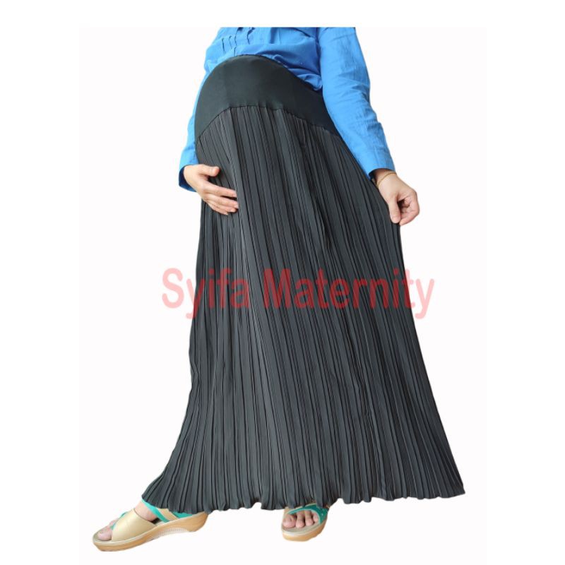 BA43 Rok Hamil Plisket - Syifa Maternity-Hitam Cerutti crepe