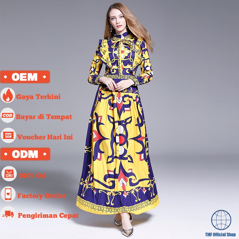 Big Size Dress Wanita Gamis Vintage Floral Motif Muslim Maxi Dress 142-6282