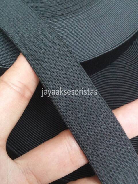 Tali webbing elastis/karet 2.5 cm hitam GWEL25