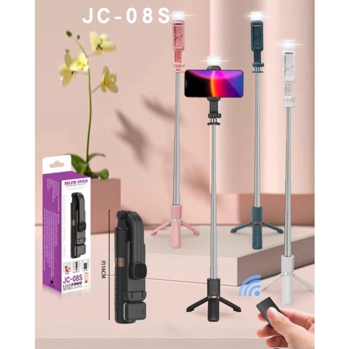 JC08 - Tripod Bluetooth LED 3 In 1 Remot Kamera Tongsis Portable