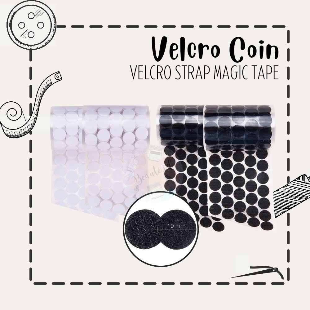 Velcro Dots Coin Magic Tape Lakban Perepet Kretekan Hook and Loop Magic Sticker Sepatu Tas Aksesoris Rumah Serbaguna 10 mm / 1 cm Hitam Putih Perlengkapan Menjahit - 45 dots