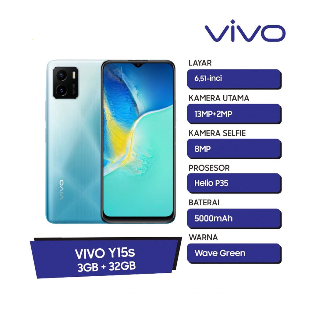 HP VIVO Y15S 3/32 GB WAVE GREEN GARANSI RESMI