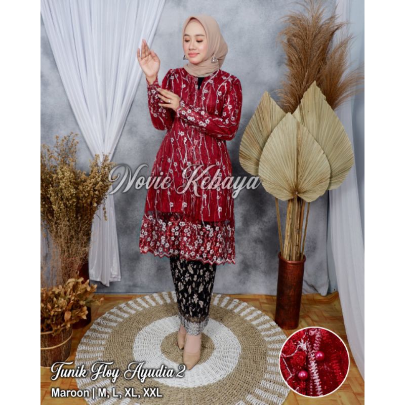 (REALPICT) Kebaya tunik tulle  - Kebaya tunik Modren - Kebaya Original Novie - Gamis Brukat Tulle