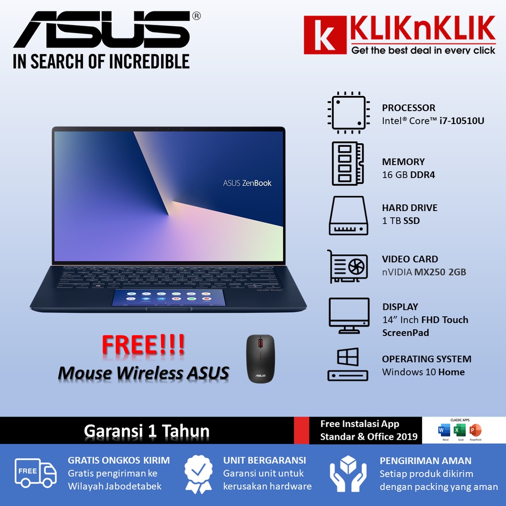 ASUS Zenbook UX434FLC i7-10510U 16GB 1TB SSD MX250 2GB Screenpad Blue