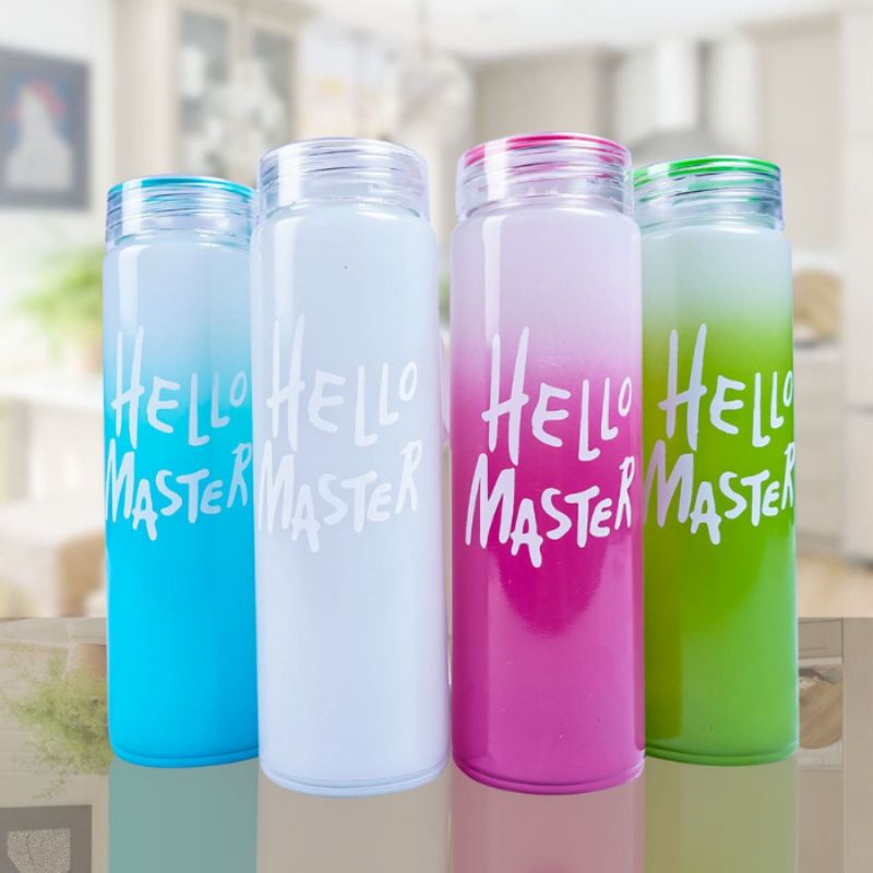 Botol Minum Kaca 480ml Hello Master / Botol kaca Aesthetic