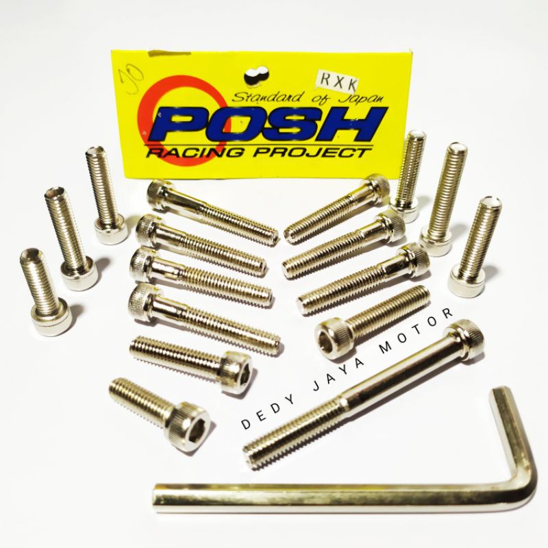 BAUT MESIN RX KING KIRI KANAN POSH ISI 17 PCS PLUS KUNCI L CROME