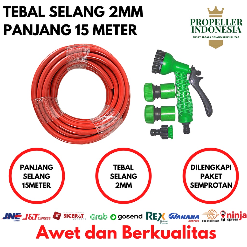 Paket Selang Air Dop dan Semprotan Air Set 5/8 Inch Tebal 2mm 15 Meter