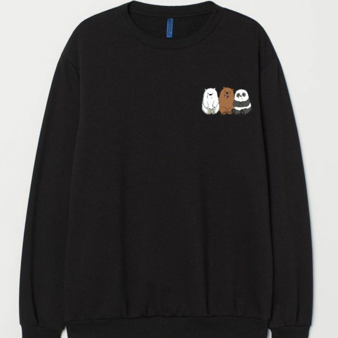 jaket wanita Sweater Basic Crewneck Bare Bears Logo Dada Kiri Unisex Size M-XXL - Hitam, M import je