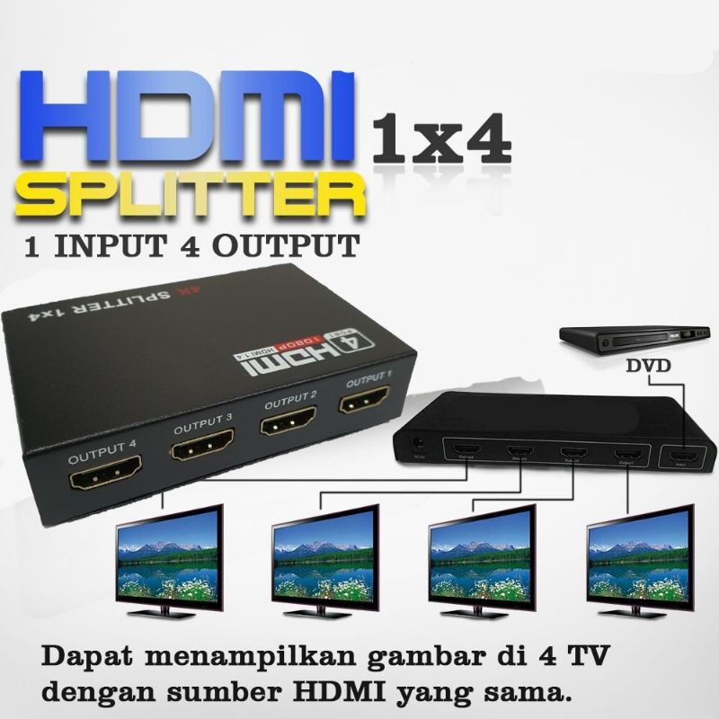 splitter hdmi 4port 4K paralel 4tv hasil gambar tetap hd