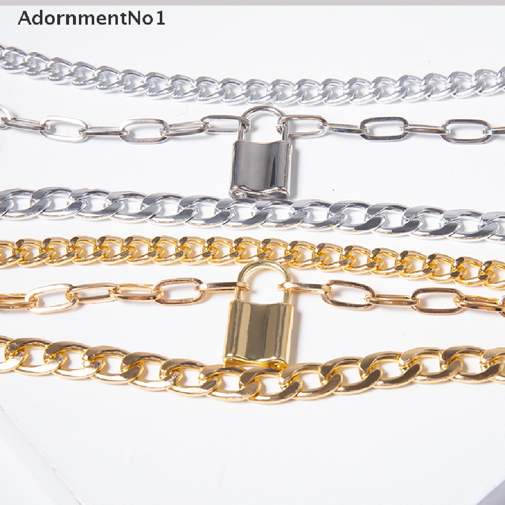 (AdornmentNo1) Kalung Rantai Banyak Lapis Dengan Liontin Gembok Gaya Punk Hip Hop Untuk Wanita