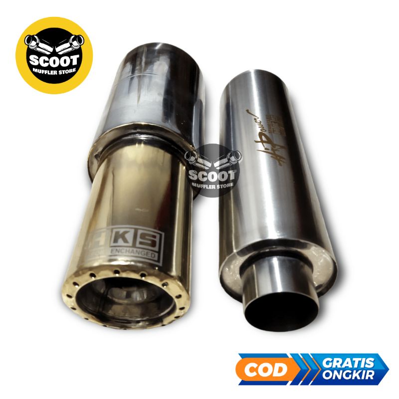Knalpot Mobil HKS Gronel Suara Bass Bulet Warna Gold, Satu paket resonator, cocok untuk mobil Agya A