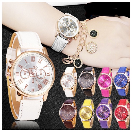 ✅COD J100 Jam Tangan Geneva Leather Quartz Fashion Wanita Import Murah Jakarta