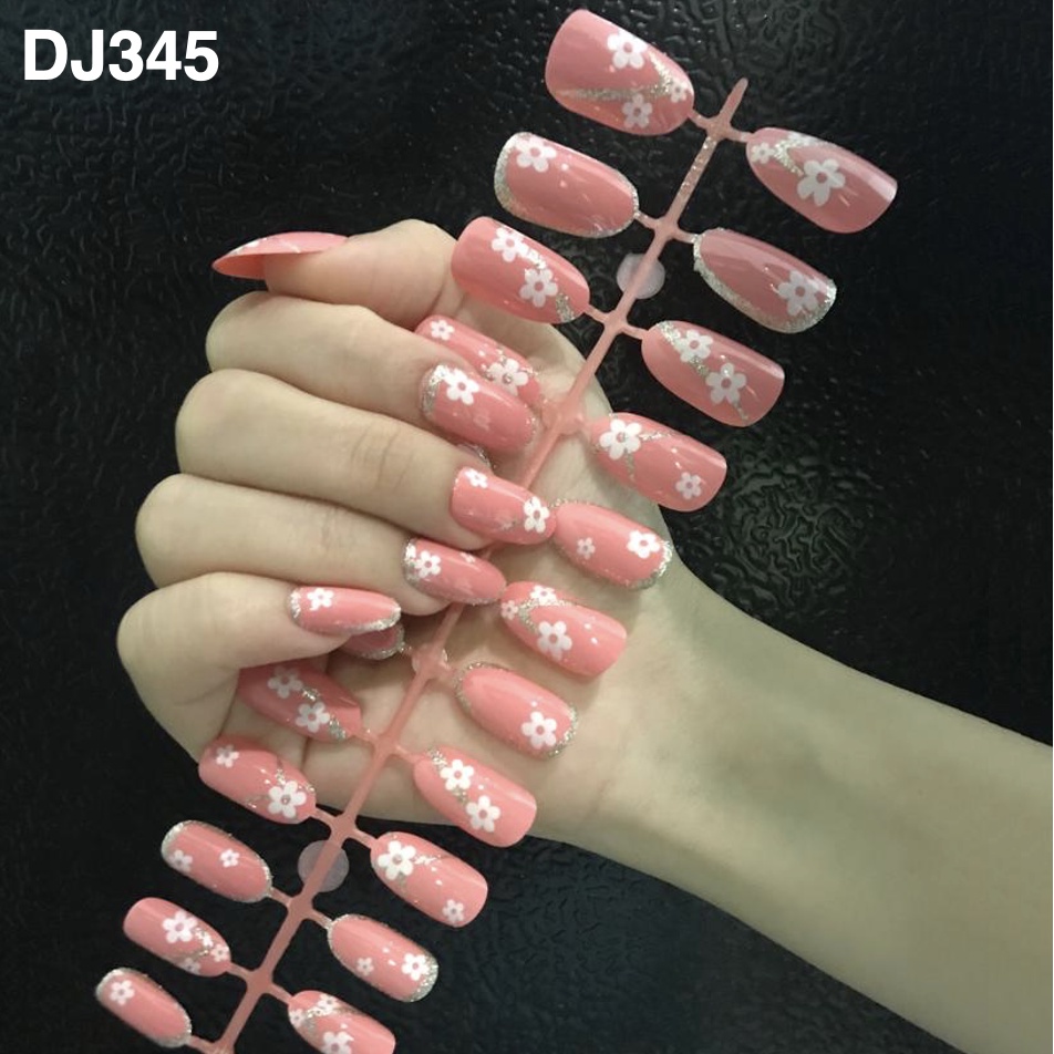 24Pcs Kuku Palsu Motif Series 2 / Fake Nails Motif Gliter Glossy Nude / Nail Art Kuku Palsu