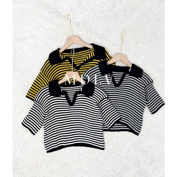 MDLV ~ Cila Top Rajut Strip Knit top