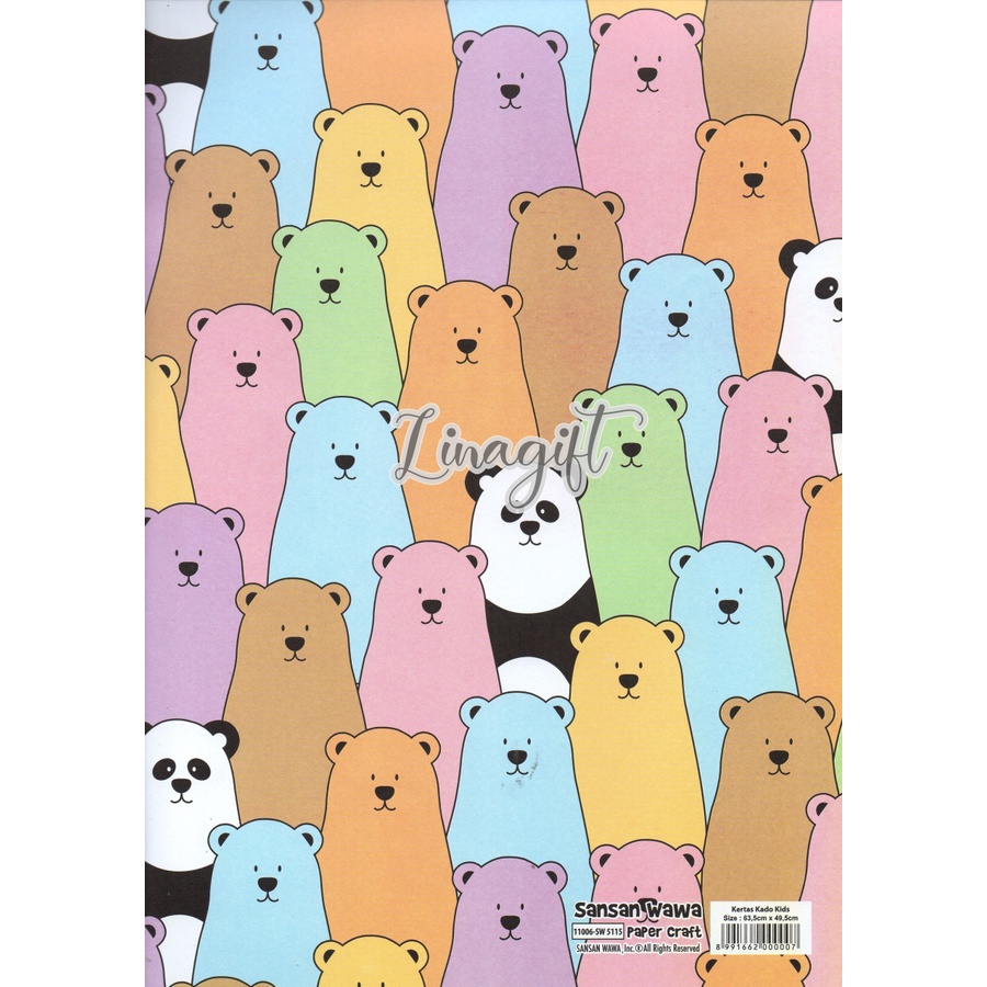 ( 5 Lembar ) BEARS SANWA - KERTAS KADO - GIFT WRAP PAPER SANSAN WAWA CUTE TEDDY BEARS DOLL / BONEKA BERUANG / PANDA BARE