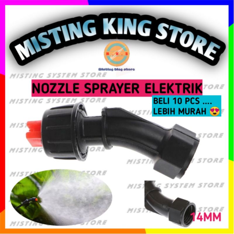 NOZZLE SPRAYER ELEKTRIK SPUYER KNAPSACK 1 LUBANG TEEJET NOZEL KIPAS BENGKOK ALAT SIRAM TAMAN KEBUN SPRAY AIR GENDONG POMPA DC 12V KONEKTOR NEPEL FEMALE DRAT DALAM 14MM