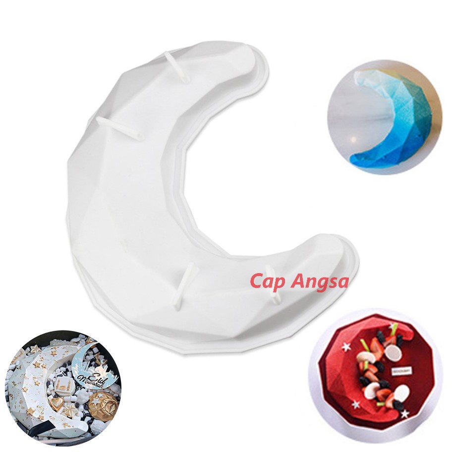 SILICON MOULD BULAN SABIT SILICONE MOULD CRESCENT MOON 3D SILIKON CAKE PINATA PUKUL MOUSSE FONDANT COKLAT