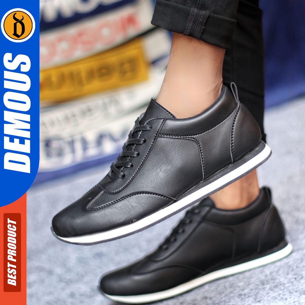 Sepatu Sneakers Pria Sepatu Casual Pria Kulit Pu Sepatu Kerja Kuliah Kondangan Sepatu Hitam Pria DEMOUS MARKEZ