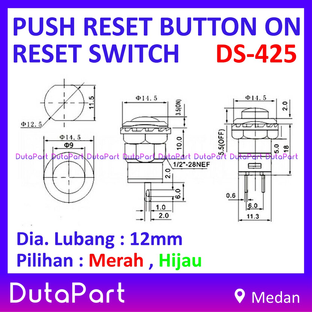 Push Reset Button Tombol ON Reset Switch Saklar DS-425 Kualitas Bagus