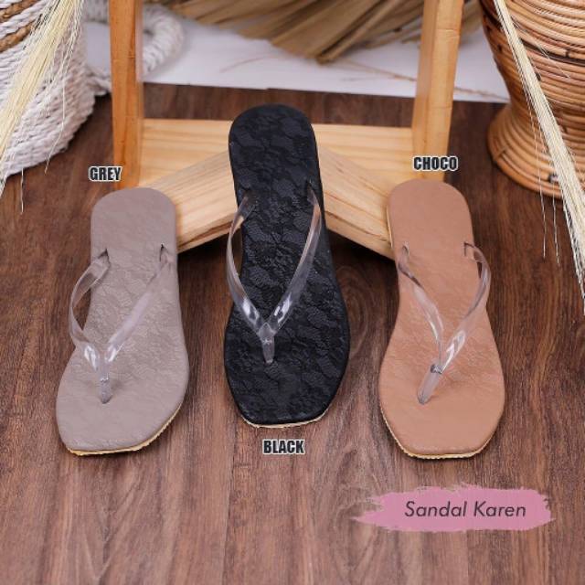 SIAP KIRIM Sandal Fashion Wanita Karen Stripe Transparant Casual