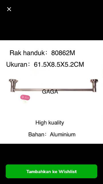 GAGA Rak kamar mandi / Rak gantungan baju 1 pipa / Rak toilet / Rak Aluminium 80862M