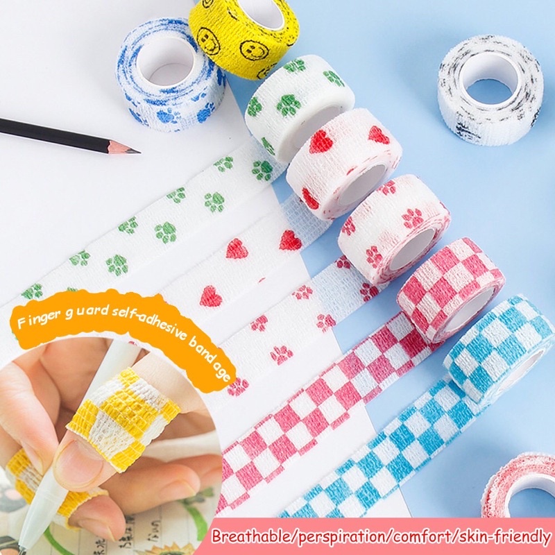 READY - Perban was jari tangan perekat elastis menulis tidak sakit finger lecet wrist tape wristbands putih pink motif hewan bunga buah desain karakter kartun hewan anak perempuan gaya korea kawaii lucu cute aesthetic lembut roll kecil plester stationery