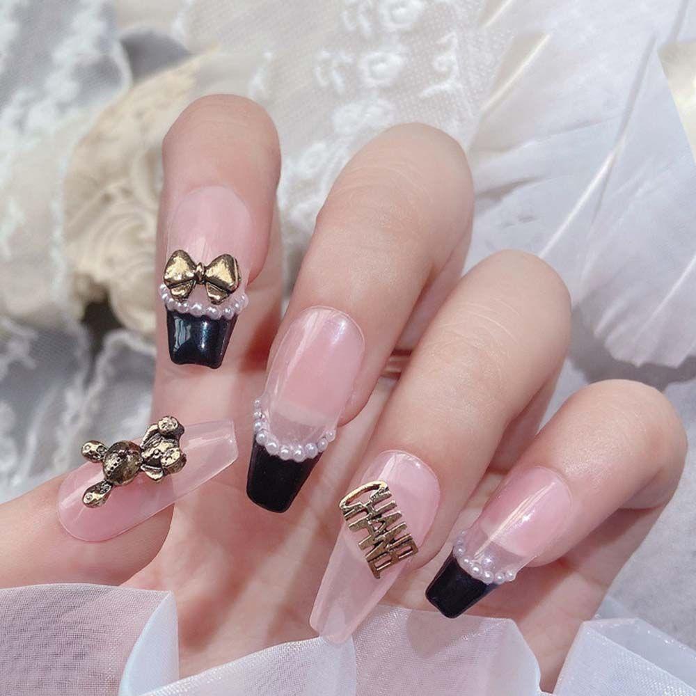 Agustinina Kecantikan Kepala Kuku Berlian Imitasi Emas &amp; Perak Gaya Punk Hati Bunga Manicure Ikatan Simpul Bentuk 3D Nail Art Charms