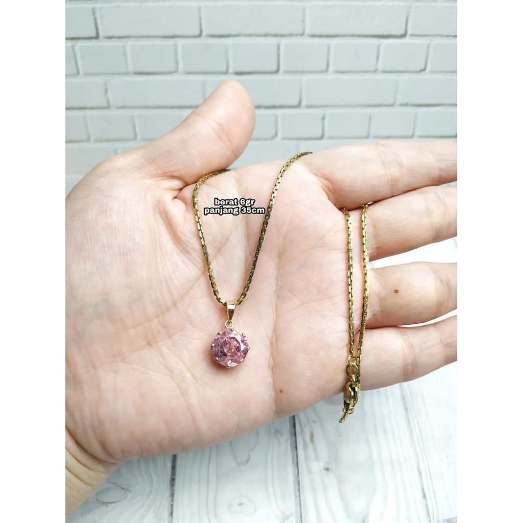 KALUNG LIONTIN DESI MATA PINK GOLD PERAK ASLI S925 GLOBAL JEWELLERY CF089