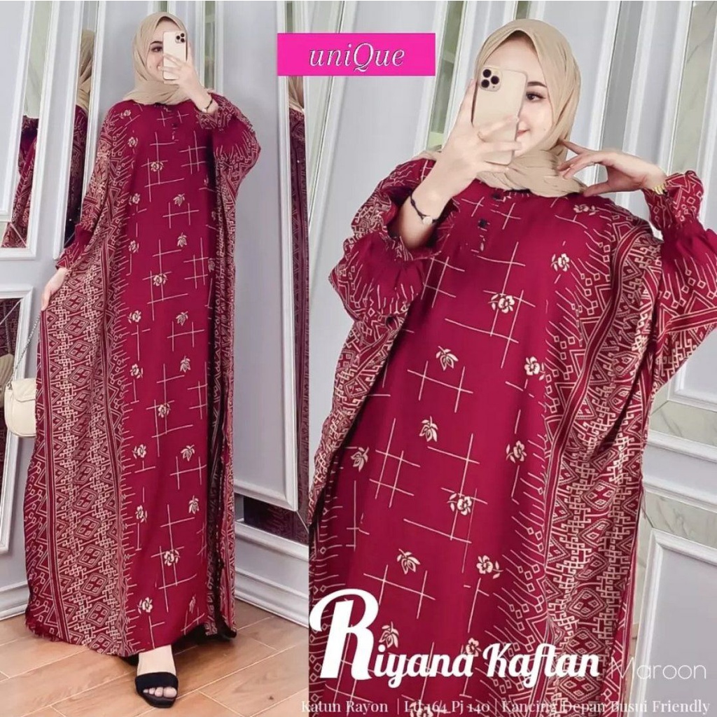 Gamis Rayon Kaftan Wanita jumbo / Riyana Kaftan Motif Garis-garis Size Jumbo Resleting Busui / Gamis Arabian