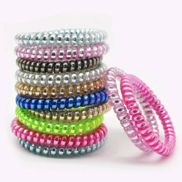 grosir  Karet spiral rambut metalik 12 PCS besar.