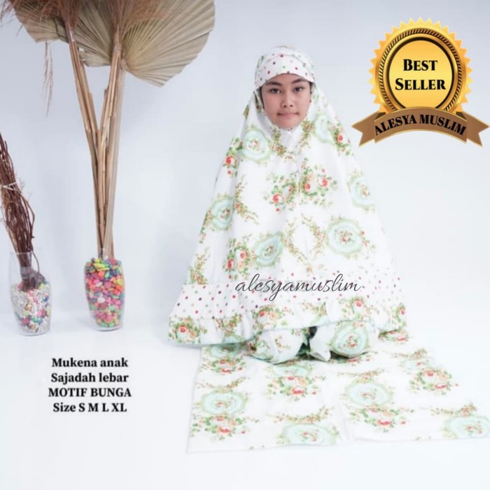 mukena anak motif kembang bahan katun jepang sajadah besar dan tebal