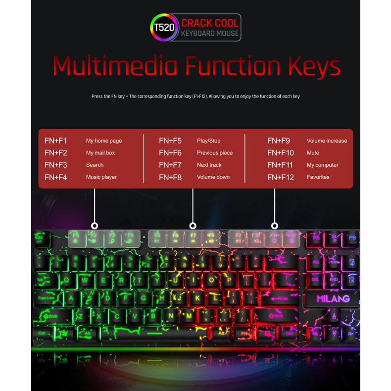 PROMO MiWolf T520 Milang New Gaming Keyboard dan Mouse Set Combo MURAH