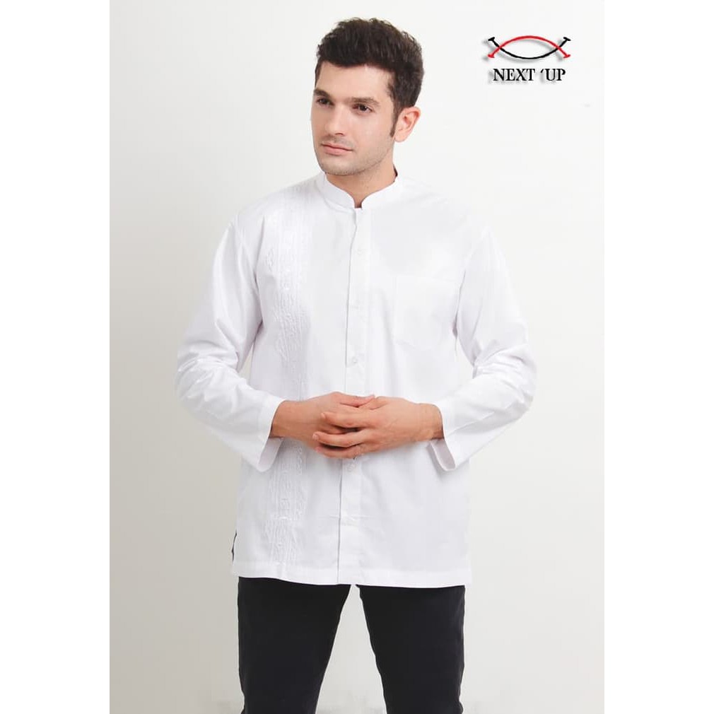 Baju Koko NEXT UP Bordir Putih nxup1179 Lengan Panjang