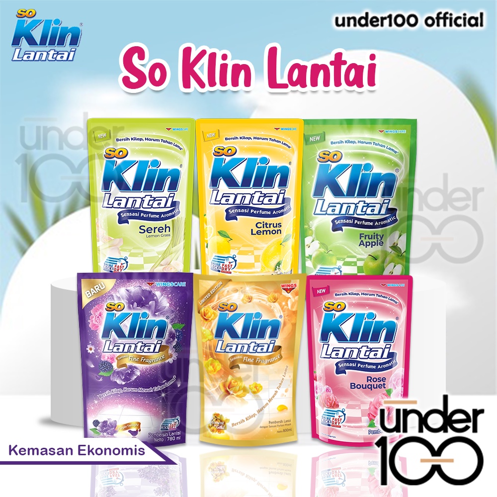 ❤ Under100 ❤ So Klin Lantai Pembersih Lantai 70ml Sachet Kemasan Ekonomis | Citrus Lemon | Sereh | Rose | Apple | Lavender | Fine Fragrance | Soklin | Kemenkes RI