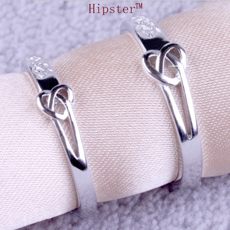 Hot Sale Personalized 925 Silver Heart-Shaped Adjustable Couple Ring