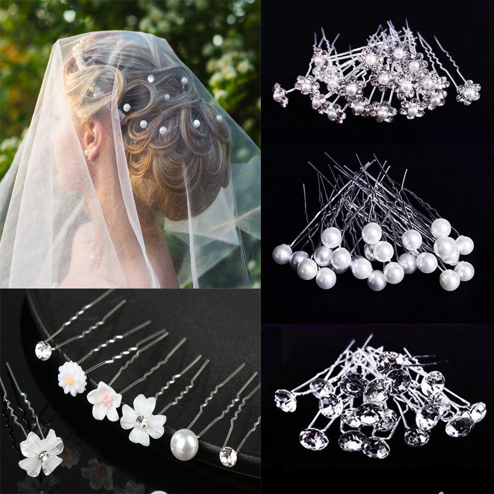 20pcs hairpins U shape flower design pearl accent crystal rhinestone for Bride