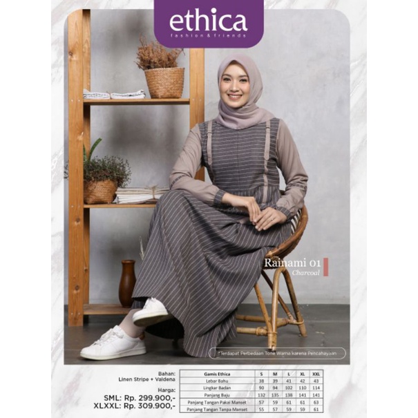 ETHICA - GAMIS WANITA TERBARU RAINAMI 01 - CHARCOAL - MAROON