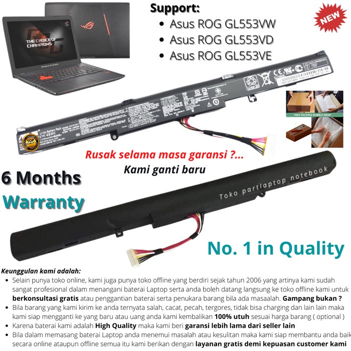Jual original battery laptop Asus ROG GL553VW, GL553VD, GL553VE new